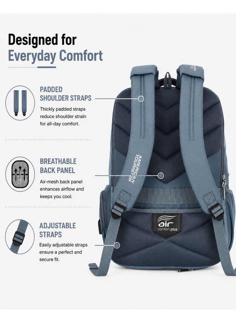AMERICAN TOURISTER jit 15.6" laptop backpack 25l capacity, polyester, mirage blue|lightweight|ergo back & shoulder|bottle holder|smart sleeve|usb port|rain cover - 1 year international warranty - Image 4