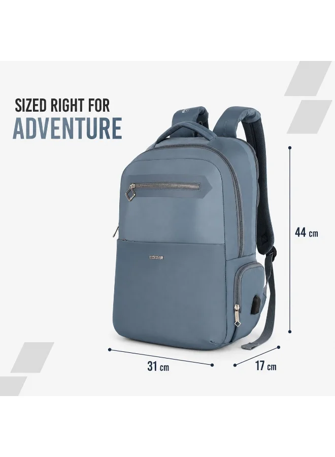American Tourister Blue jit 15.6" laptop backpack 25l capacity, polyester, mirage blue|lightweight|ergo back & shoulder|bottle holder|smart sleeve|usb port|rain cover - 1 year international warranty for Men | Best Price UAE
