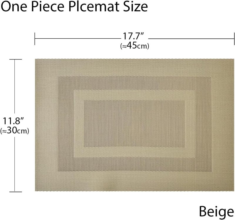 pigchcy Placemats Heat Resistant Non Slip Plastic Table Mats Washable Easy to Clean Woven Vinyl Kitchen Durable Placemats for Dining Table Set of 4 (Beige) - Image 2