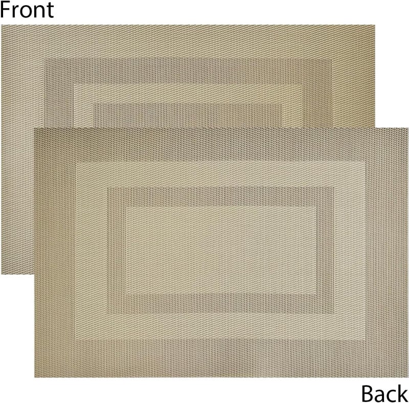 pigchcy Placemats Heat Resistant Non Slip Plastic Table Mats Washable Easy to Clean Woven Vinyl Kitchen Durable Placemats for Dining Table Set of 4 (Beige) - Image 3