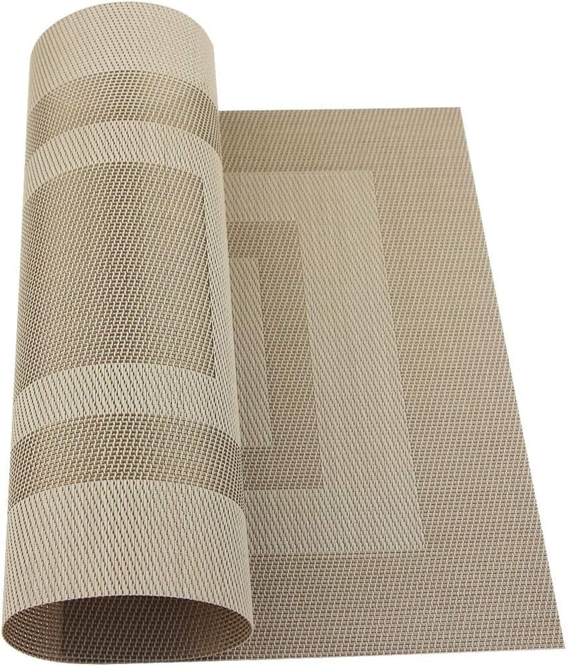 pigchcy Placemats Heat Resistant Non Slip Plastic Table Mats Washable Easy to Clean Woven Vinyl Kitchen Durable Placemats for Dining Table Set of 4 (Beige) - Image 4