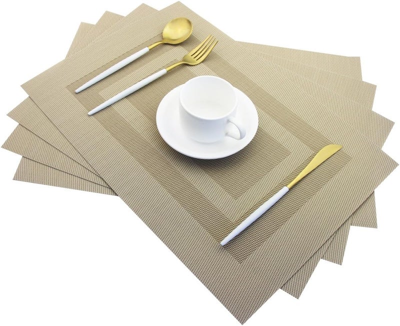 pigchcy Placemats Heat Resistant Non Slip Plastic Table Mats Washable Easy to Clean Woven Vinyl Kitchen Durable Placemats for Dining Table Set of 4 (Beige) - Image 1