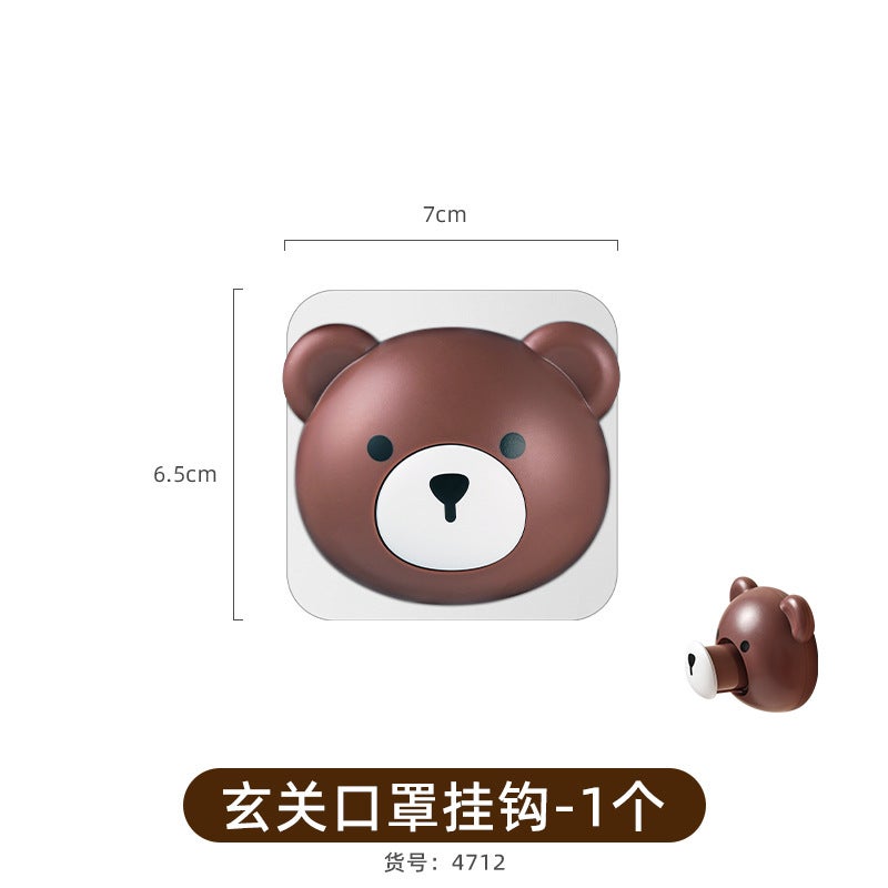 Creative Bear Data Cable Storage Hooks Fixed Adhesive Hooks Wire Organizer No Punching Expandable Mask Storage Brown Bear Retractable Hook 