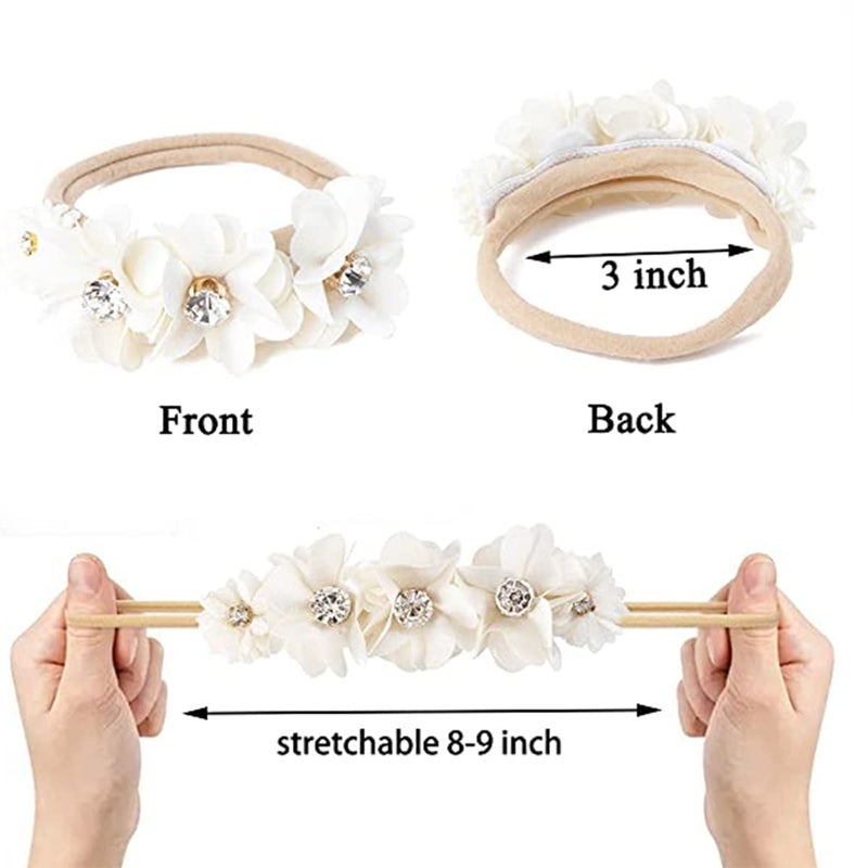 BFNAAgirl Baby Girl Floral Headband Nylon Flower Crown Elastic Hairband 3pcs Hair Accessories Gift for Girls 30 - Image 4