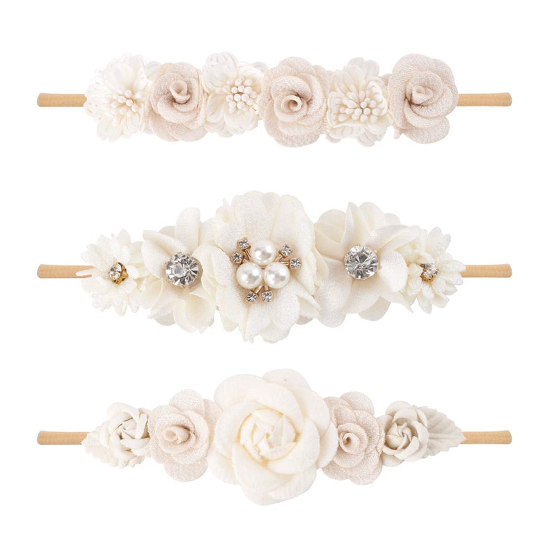 BFNAAgirl Baby Girl Floral Headband Nylon Flower Crown Elastic Hairband 3pcs Hair Accessories Gift for Girls 30 - Image 1