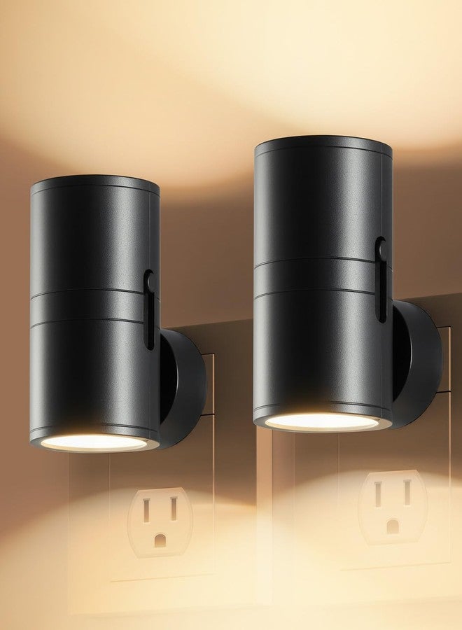 VEVOR LED Night Lights, 0-60LM Adjustable Brightness, Modern Night Lights Plug into Wall, Dusk to Dawn Sensor, 3000K Soft Warm White for Hallway Bathroom Stairway Bedroom, Black, 2 Pack - Image 1