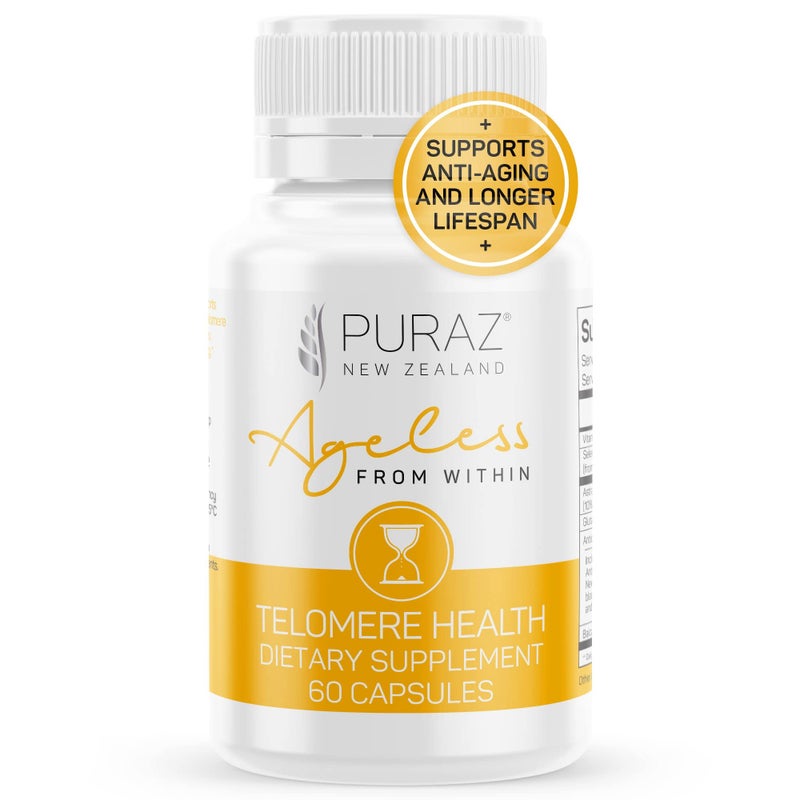 PURAZ Telomere Supplements wPotent Astragalus Root Extract and Collagen Superior Immune Support AntiAging DNA Repair Pure Telomerase Enzyme for Telomere Lengthening and Support 60 Capsules