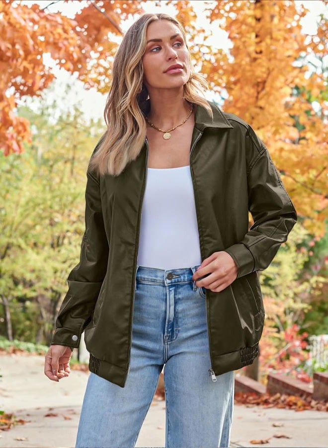 AUTOMET Womens Oversized Leather Jackets Faux Suede Fall Fashion Motorcycle Coats Winter Outfits Clothes Y2k Tops, Armygreen, M - Image 2