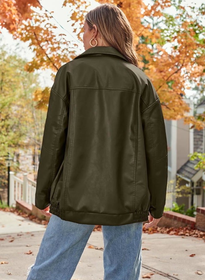 AUTOMET Womens Oversized Leather Jackets Faux Suede Fall Fashion Motorcycle Coats Winter Outfits Clothes Y2k Tops, Armygreen, M - Image 4