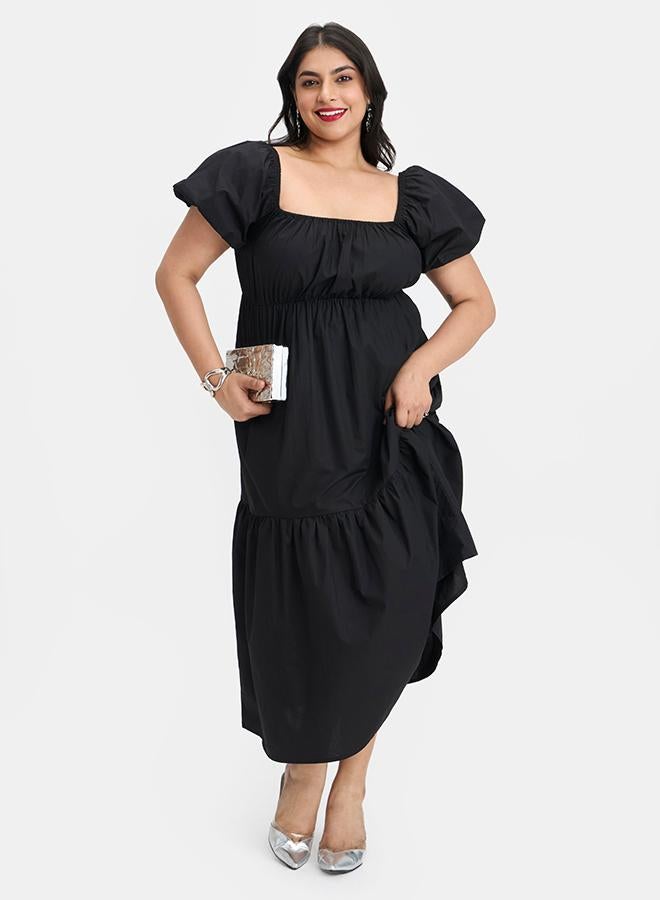VIRGIO 100% Cotton Puff Sleeve Maxi Dress - Image 1