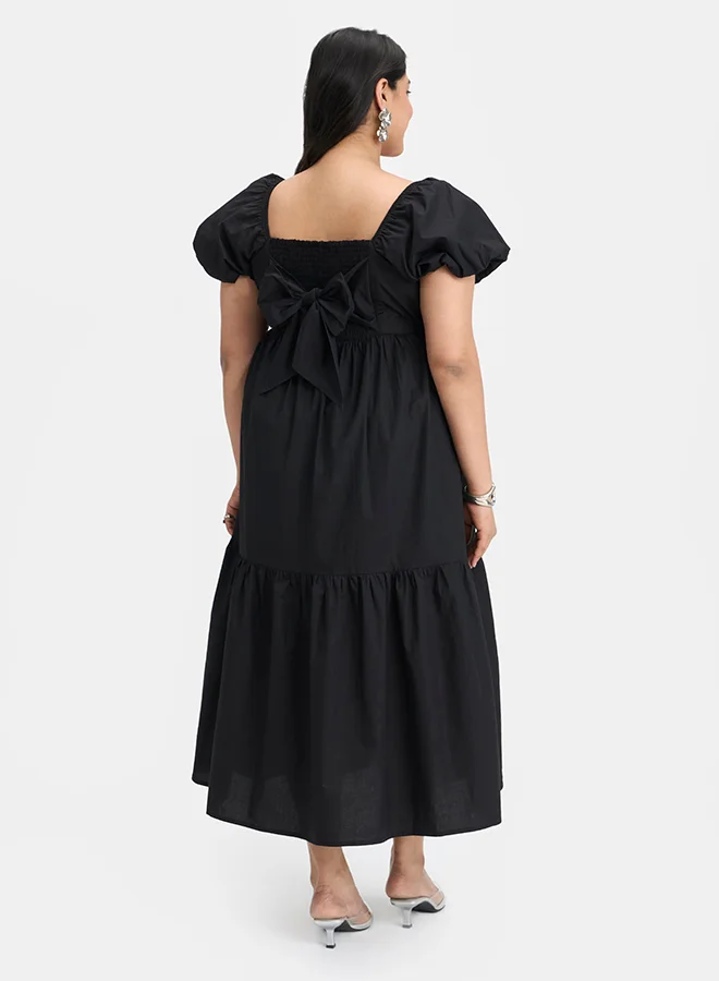 Virgio black VIRGIO 100% Cotton Puff Sleeve Maxi Dress for Women | Best Price UAE