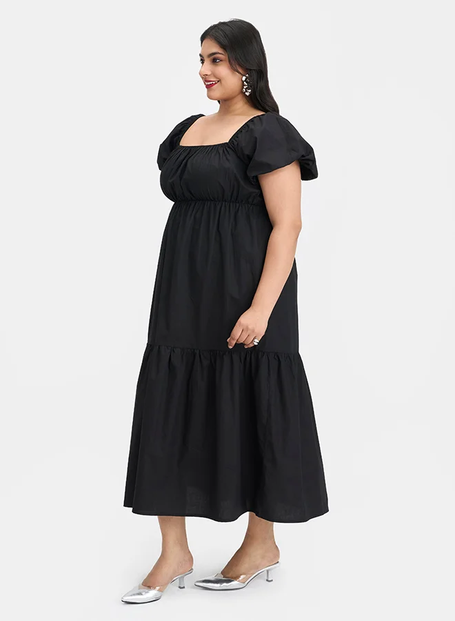 Virgio black VIRGIO 100% Cotton Puff Sleeve Maxi Dress for Women | Best Price UAE