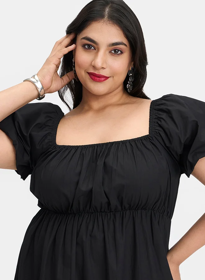 Virgio black VIRGIO 100% Cotton Puff Sleeve Maxi Dress for Women | Best Price UAE