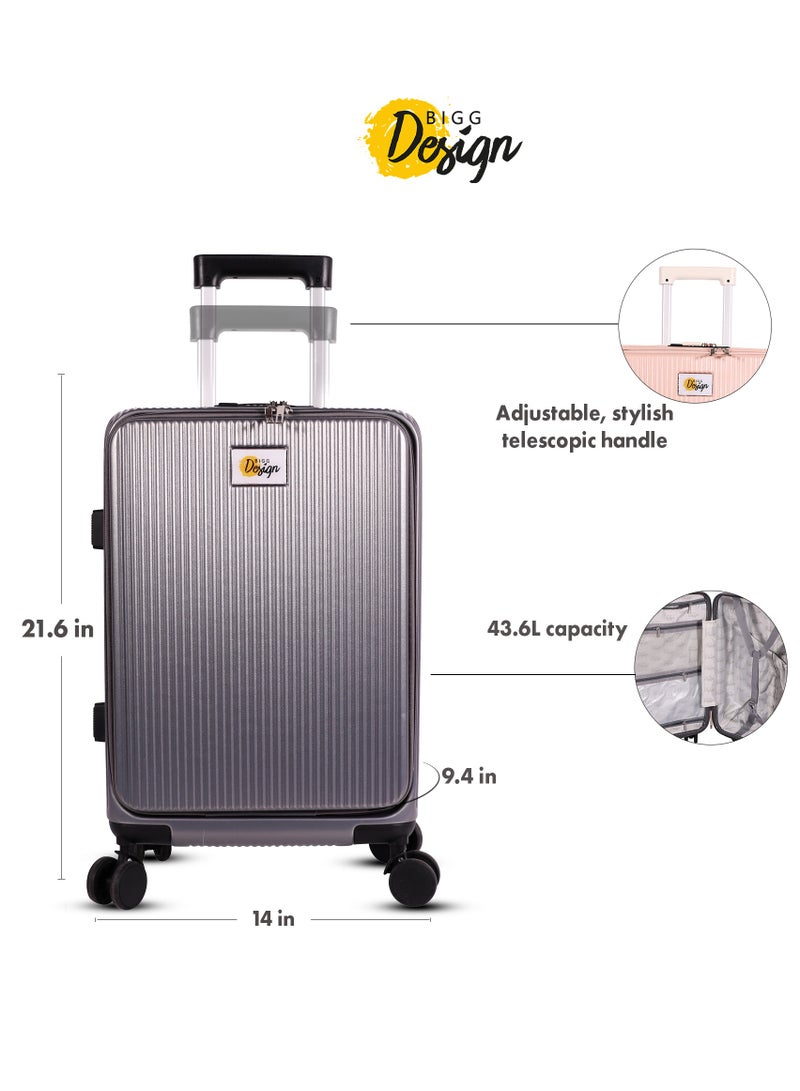 بيج ديزاين حقيبة سفر محمولة من Biggdesign Moods Up بعجلات دوّارة، حامل أكواب، منفذ USB ونظام قفل TSA بسعة 20 بوصة باللون الفضي. - Image 2