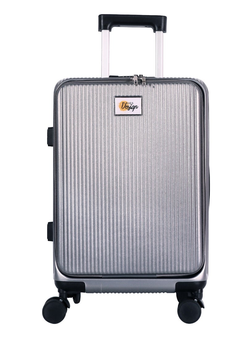 بيج ديزاين حقيبة سفر محمولة من Biggdesign Moods Up بعجلات دوّارة، حامل أكواب، منفذ USB ونظام قفل TSA بسعة 20 بوصة باللون الفضي. - Image 1