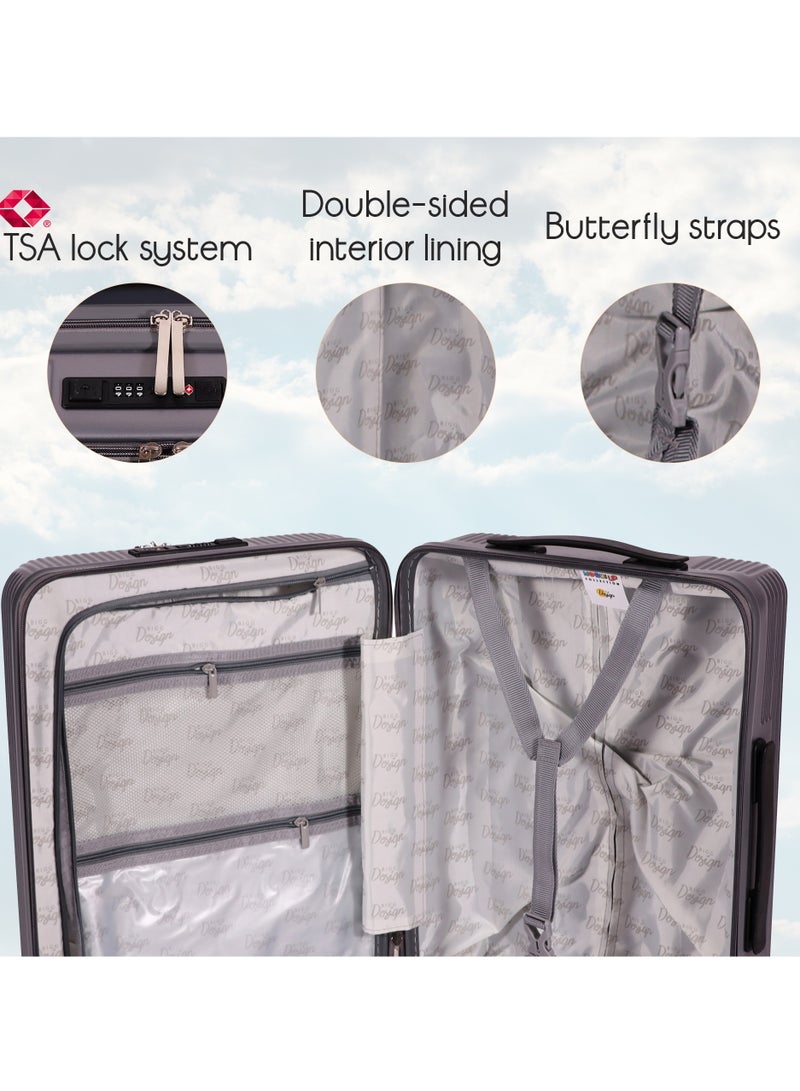 بيج ديزاين حقيبة سفر محمولة من Biggdesign Moods Up بعجلات دوّارة، حامل أكواب، منفذ USB ونظام قفل TSA بسعة 20 بوصة باللون الفضي. - Image 4