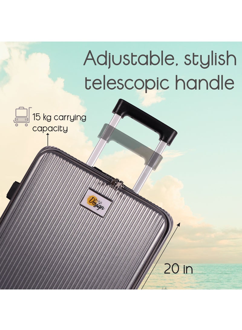 بيج ديزاين حقيبة سفر محمولة من Biggdesign Moods Up بعجلات دوّارة، حامل أكواب، منفذ USB ونظام قفل TSA بسعة 20 بوصة باللون الفضي. - Image 3