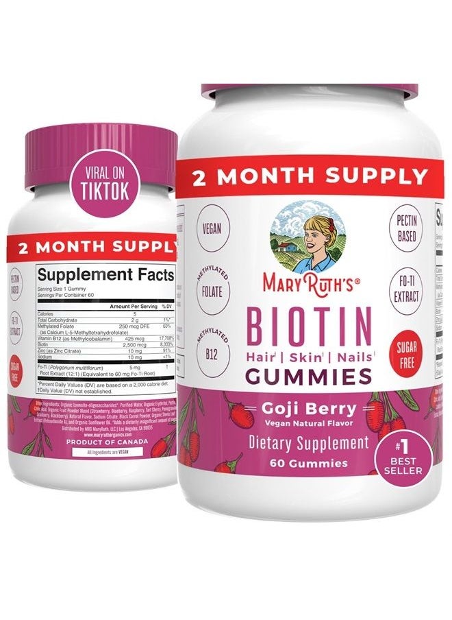 MaryRuth Organics - Nutritional Supplement, Sugar Free, 2 Month Supply, Biotin Gummy for Hair, Skin and Nails, Vegan, Non-GMO, Gluten Free, 60 Count - Image 1
