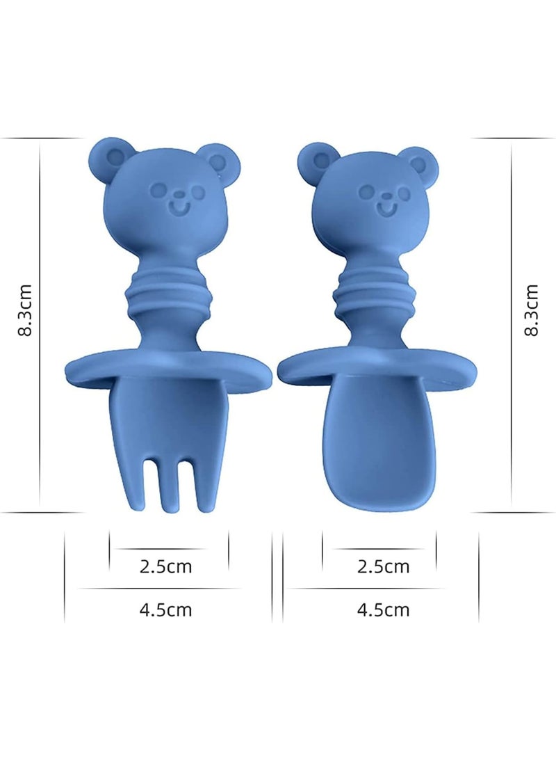 SOLARAE Silicone Self Feeding Utensil, Baby Fork and Spoon Set, Easy Grip Toddler Cutlery Kit with Carry Case BPA Free Anti Choke for Infant Toddler Children Weaning, 6-12 Months - Image 2