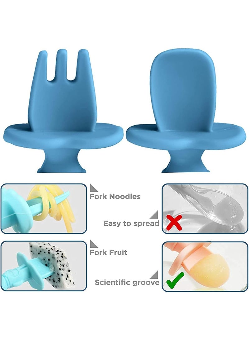 SOLARAE Silicone Self Feeding Utensil, Baby Fork and Spoon Set, Easy Grip Toddler Cutlery Kit with Carry Case BPA Free Anti Choke for Infant Toddler Children Weaning, 6-12 Months - Image 4