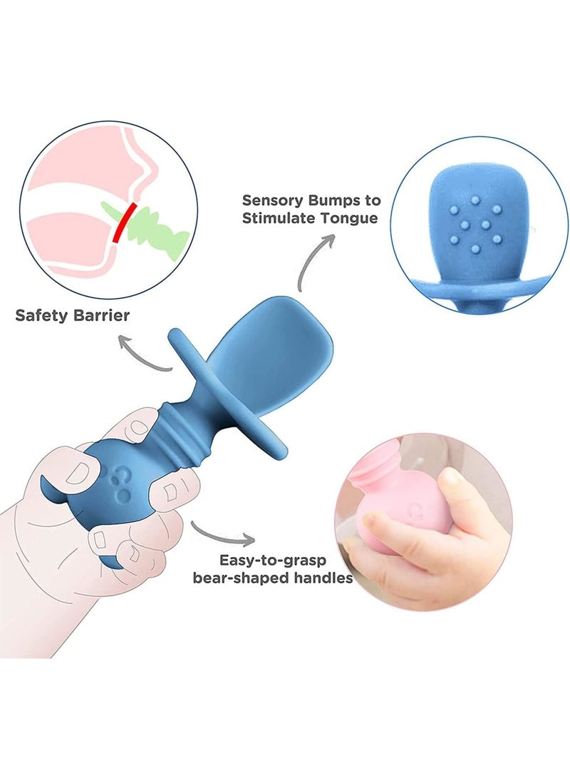 SOLARAE Silicone Self Feeding Utensil, Baby Fork and Spoon Set, Easy Grip Toddler Cutlery Kit with Carry Case BPA Free Anti Choke for Infant Toddler Children Weaning, 6-12 Months - Image 3