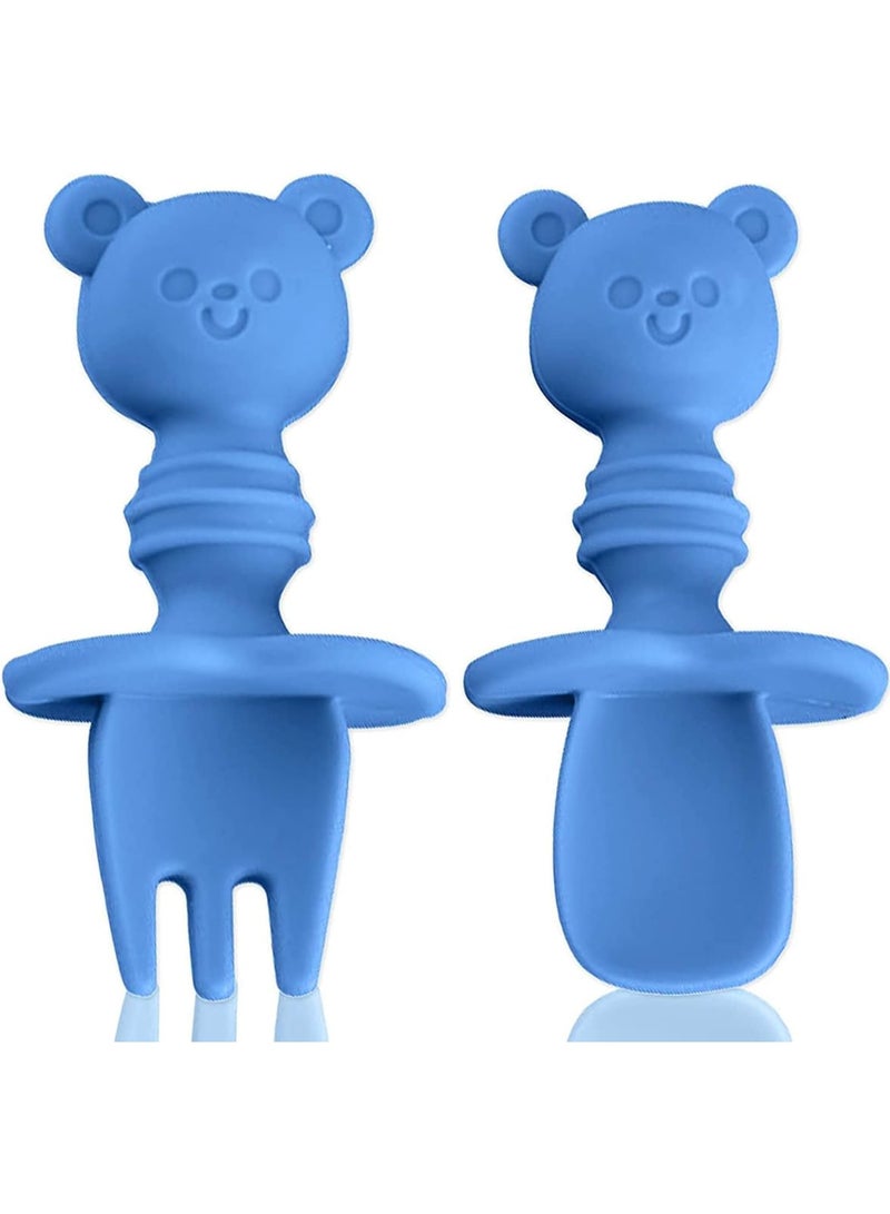 SOLARAE Silicone Self Feeding Utensil, Baby Fork and Spoon Set, Easy Grip Toddler Cutlery Kit with Carry Case BPA Free Anti Choke for Infant Toddler Children Weaning, 6-12 Months - Image 1