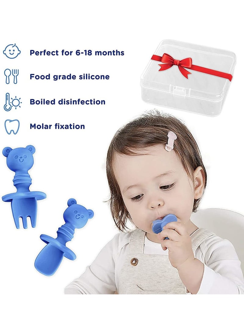 SOLARAE Silicone Self Feeding Utensil, Baby Fork and Spoon Set, Easy Grip Toddler Cutlery Kit with Carry Case BPA Free Anti Choke for Infant Toddler Children Weaning, 6-12 Months - Image 5