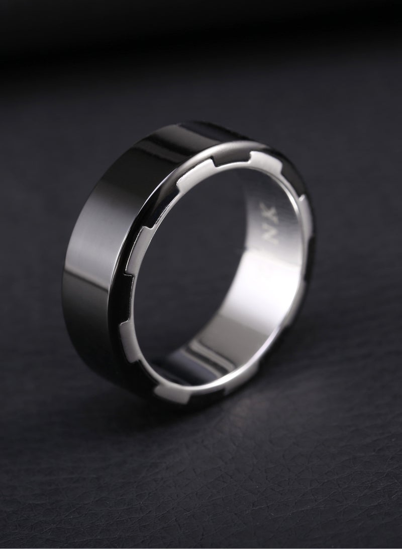 زنك خاتم زينك الرجالي باللون الفضي والأسود المصنوع من الستانلس ستيل | ZJRG004SPB - Image 3