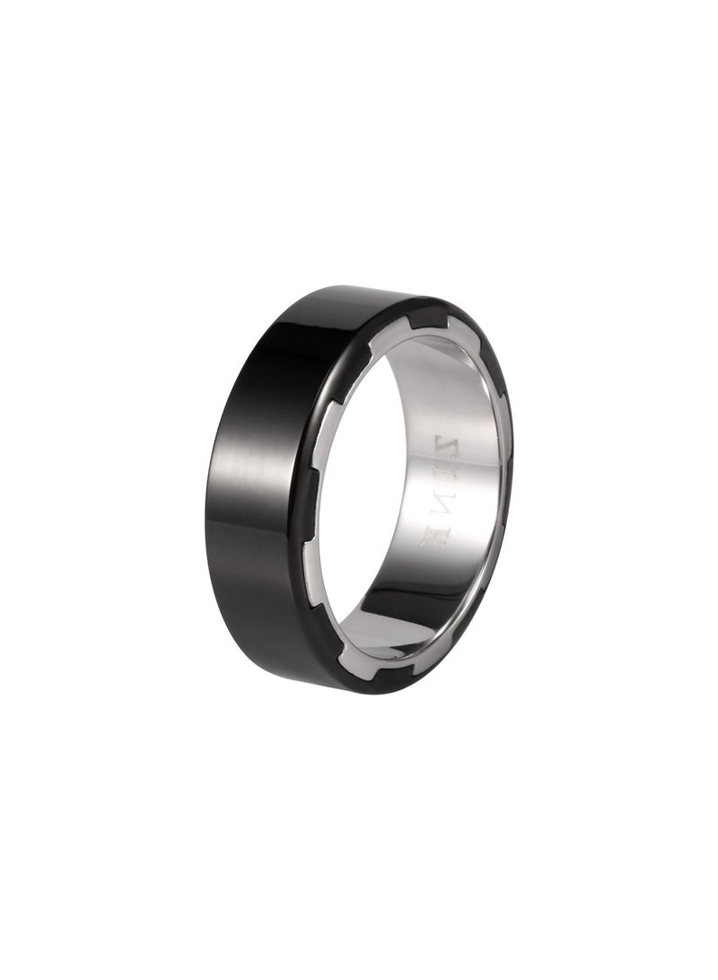 زنك خاتم زينك الرجالي باللون الفضي والأسود المصنوع من الستانلس ستيل | ZJRG004SPB - Image 1