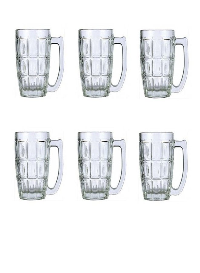Kosh Lucky Thailand Transparent Fancy Stylish Crystal Clear Heavy Base Modern Beer Mug Glass Set with Handle for your Home Bar (400 ml, Clear) - Pack of 6 - Image 1