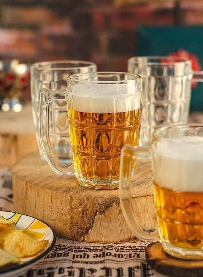 Kosh Lucky Thailand Transparent Fancy Stylish Crystal Clear Heavy Base Modern Beer Mug Glass Set with Handle for your Home Bar (400 ml, Clear) - Pack of 6 - Image 5