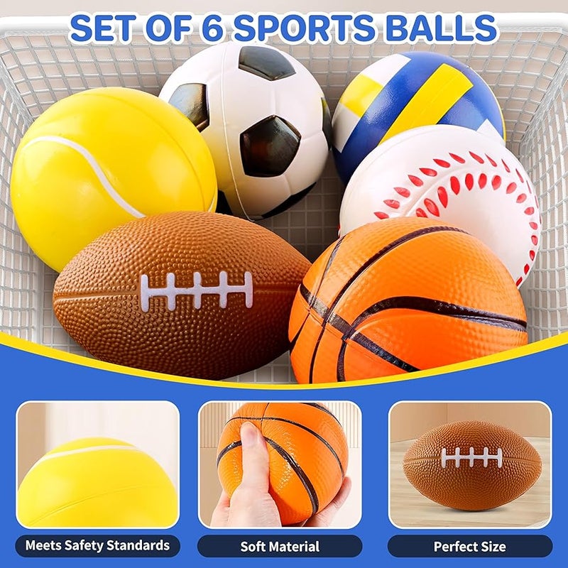 ShyLizard Balls Toys Gift for Toddlers 3 4 5 Years Old,6 Small Sports Foam Balls for Baby with Soccer Ball,Basketball,Football,Baseball,Tennis Ball and Volleyball,Mini Soft Balls for Kids Boys Girl - Image 3