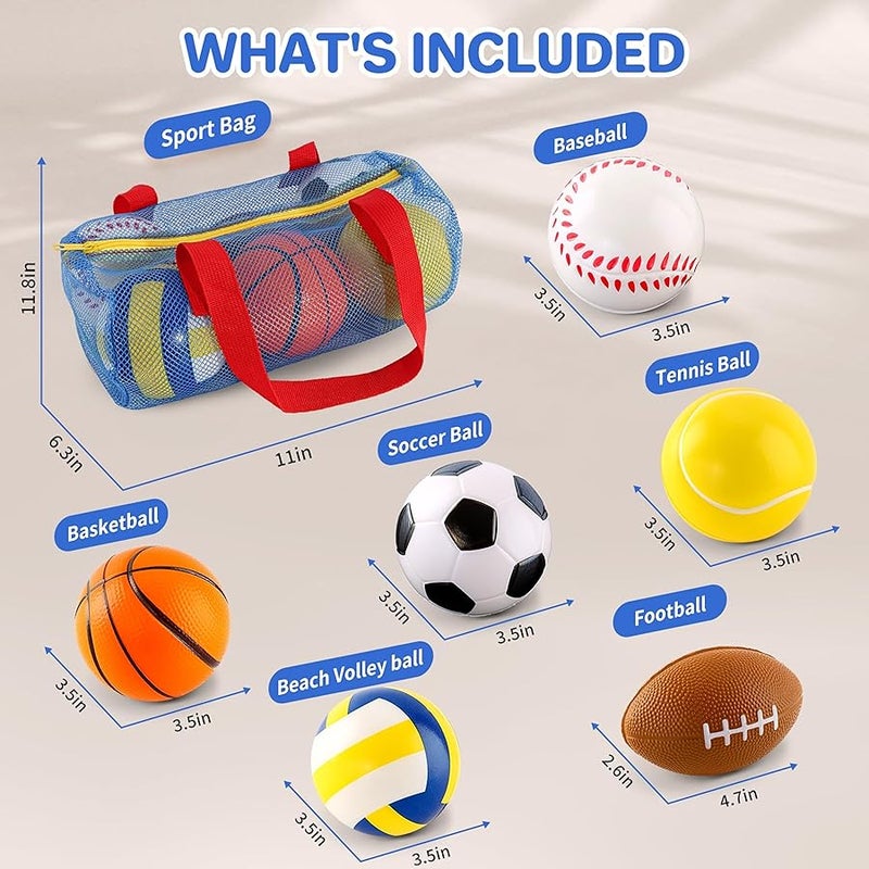 ShyLizard Balls Toys Gift for Toddlers 3 4 5 Years Old,6 Small Sports Foam Balls for Baby with Soccer Ball,Basketball,Football,Baseball,Tennis Ball and Volleyball,Mini Soft Balls for Kids Boys Girl - Image 2
