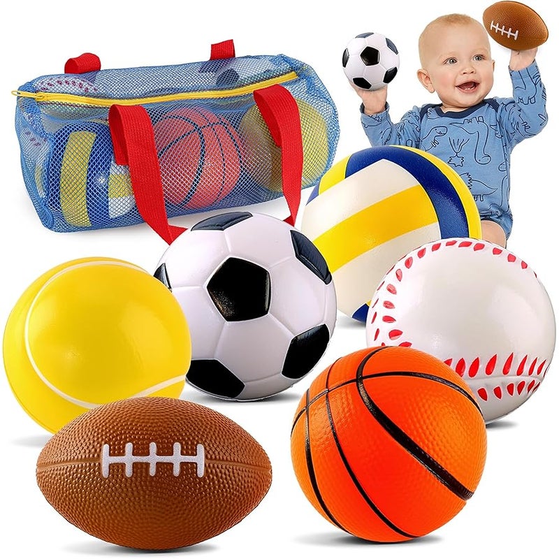 ShyLizard Balls Toys Gift for Toddlers 3 4 5 Years Old,6 Small Sports Foam Balls for Baby with Soccer Ball,Basketball,Football,Baseball,Tennis Ball and Volleyball,Mini Soft Balls for Kids Boys Girl - Image 1