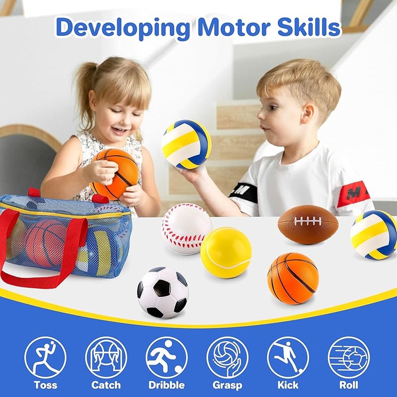 ShyLizard Balls Toys Gift for Toddlers 3 4 5 Years Old,6 Small Sports Foam Balls for Baby with Soccer Ball,Basketball,Football,Baseball,Tennis Ball and Volleyball,Mini Soft Balls for Kids Boys Girl - Image 5