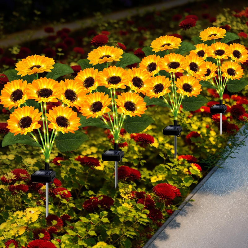EDOF Solar Lights Outdoor Garden Decor,4 Pack with 24 Sunflower Lights,Solar Flowers Lights Waterproof,Birthday Gifts for Mom Women Grandma,Outside Decorative Stakes Light for Landscape Yard Patio Lawn - Image 1