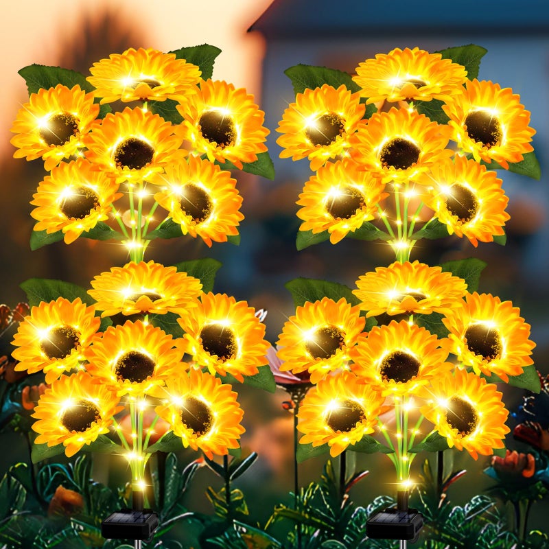 EDOF Solar Lights Outdoor Garden Decor,4 Pack with 24 Sunflower Lights,Solar Flowers Lights Waterproof,Birthday Gifts for Mom Women Grandma,Outside Decorative Stakes Light for Landscape Yard Patio Lawn - Image 4