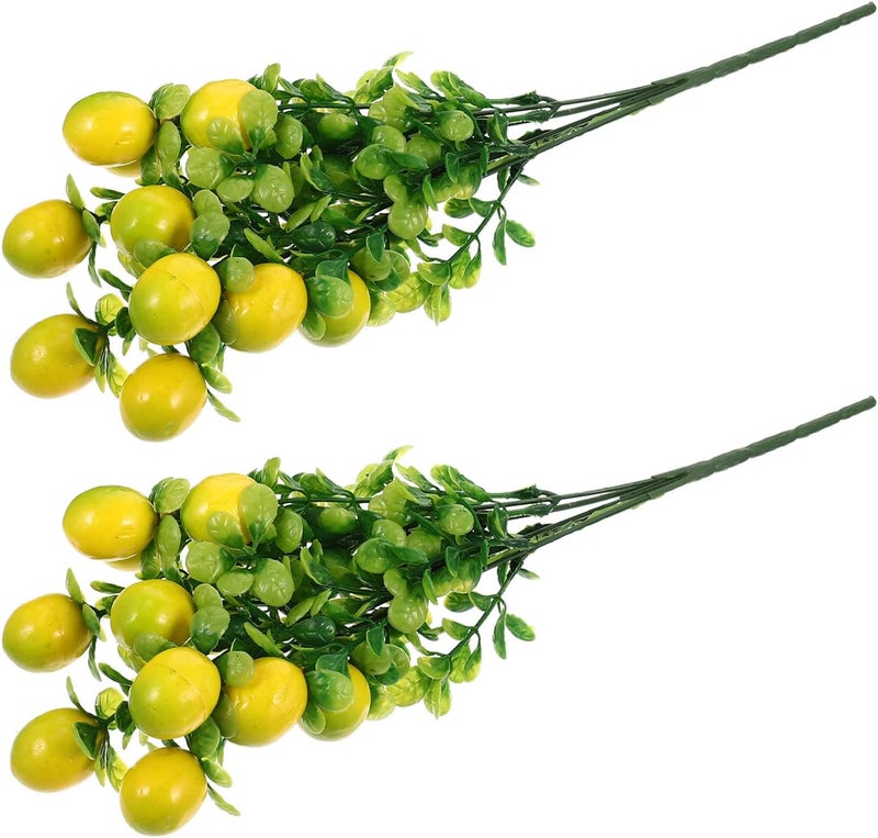 STOBAZA 2 Pcs Artificial Lemon Branches Simulation Fruit Plants Decorations, Realistic Faux Fruit Photo Props for Home Kitchen Party Table Centerpiece - Image 1