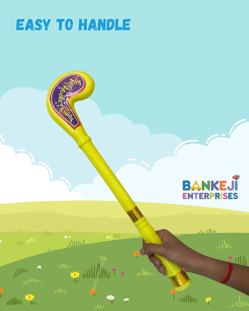 Banke Ji Enterprises Store مجموعة هوكي بانكي جي 2 باللونين الأزرق والأصفر للأطفال، عصي هوكي داخلية وخارجية، 2 عصا هوكي مع 2 كرة، مجموعة من 2، للأعمار 5+، ألعاب رياضية للأطفال - Image 4