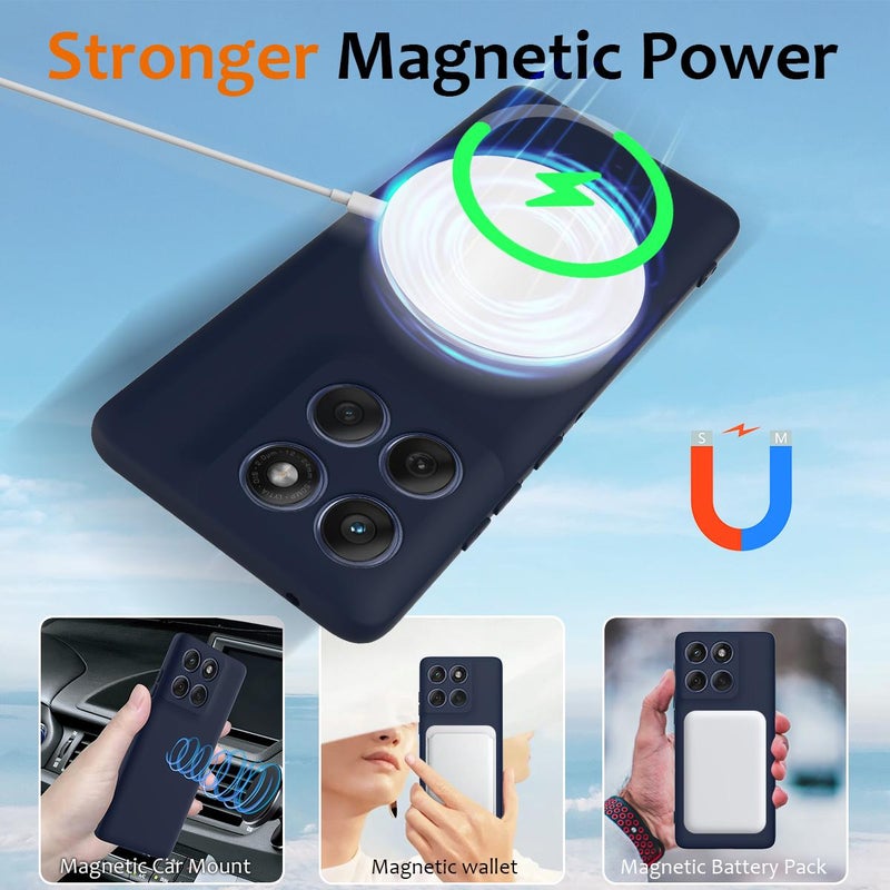 HuHa Case Cover For Motorola Edge 60 Pro Shockproof Silicone Magsafe Phone Case(Navy Blue) - Image 3