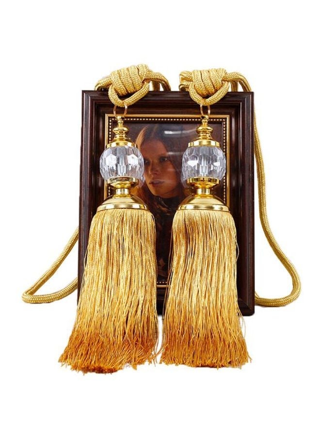 NIBEMINENT Pair Of Faux Crystal Tassels Fringe Curtain Tieback Gold/Clear 66cm
