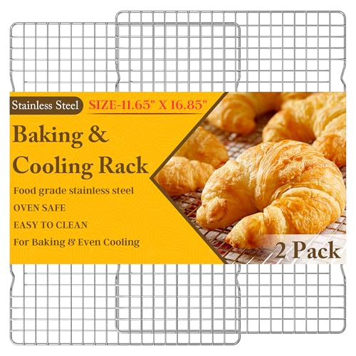 2PCS Cooling Racks for Cooking and Baking 1165x1685Heavy Duty Stainless Steel Wire Rack for Baking Grilling Roasting Oven Dishwasher Safe Fits Half Sheet PanSilver