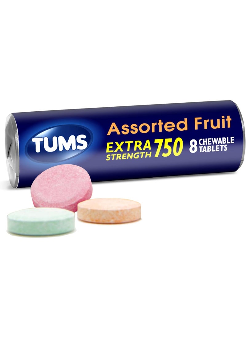 TUMS TUMS Extra Strength Antacid Tablets for Chewable Heartburn Relief and Acid Indigestion Relief, Assorted Fruit Flavors - 8 Count Roll 