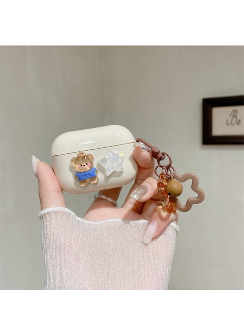 For AirPods 4 Headphone Set Cartoon Diy Doll Pendant Apple 1/2 Generation/pro2 Bluetooth Soft Case Bracelet-Color:Beige Soft Shell + Pendant-Star Bear-Model:AirPods Third Generation (protective Cover)