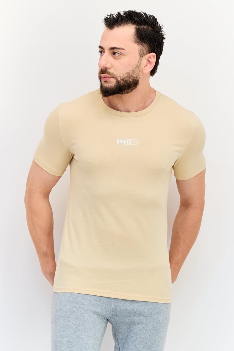 PUMA Men Sportswear Fit Embroidered Logo Short Sleeves Outdoor T-Shirt, Beige - Image 1