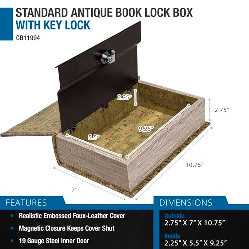 Barska Antique Map Book Safe with Key Lock – Hidden Diversion Lock Box with Magnetic Closure – Concealed Steel Compartment for Cash, Jewelry, and Valuables – Home or Office Security - Image 2