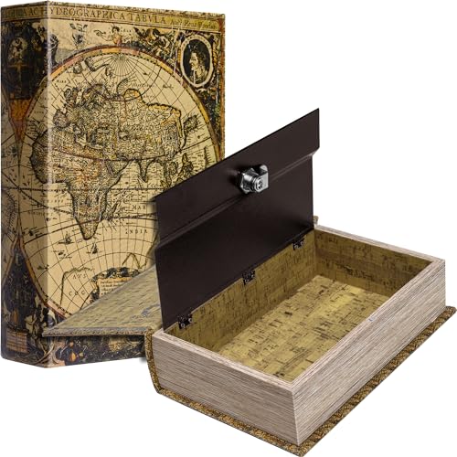 Barska Antique Map Book Safe with Key Lock – Hidden Diversion Lock Box with Magnetic Closure – Concealed Steel Compartment for Cash, Jewelry, and Valuables – Home or Office Security - Image 1
