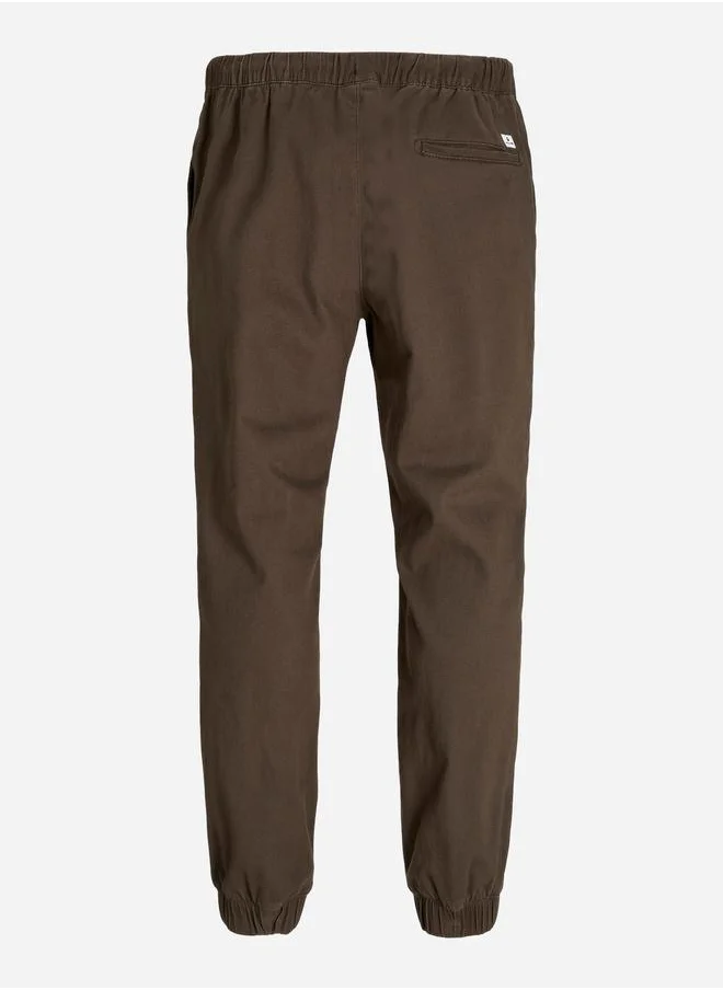 JACK & JONES Solid Cuffed Joggers with Drawstring