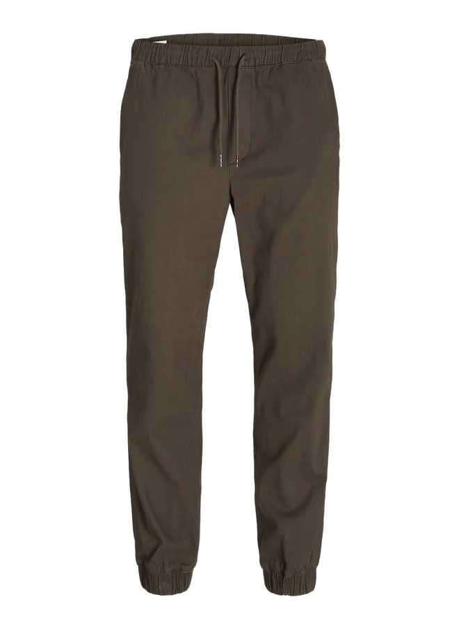 JACK & JONES Solid Cuffed Joggers with Drawstring