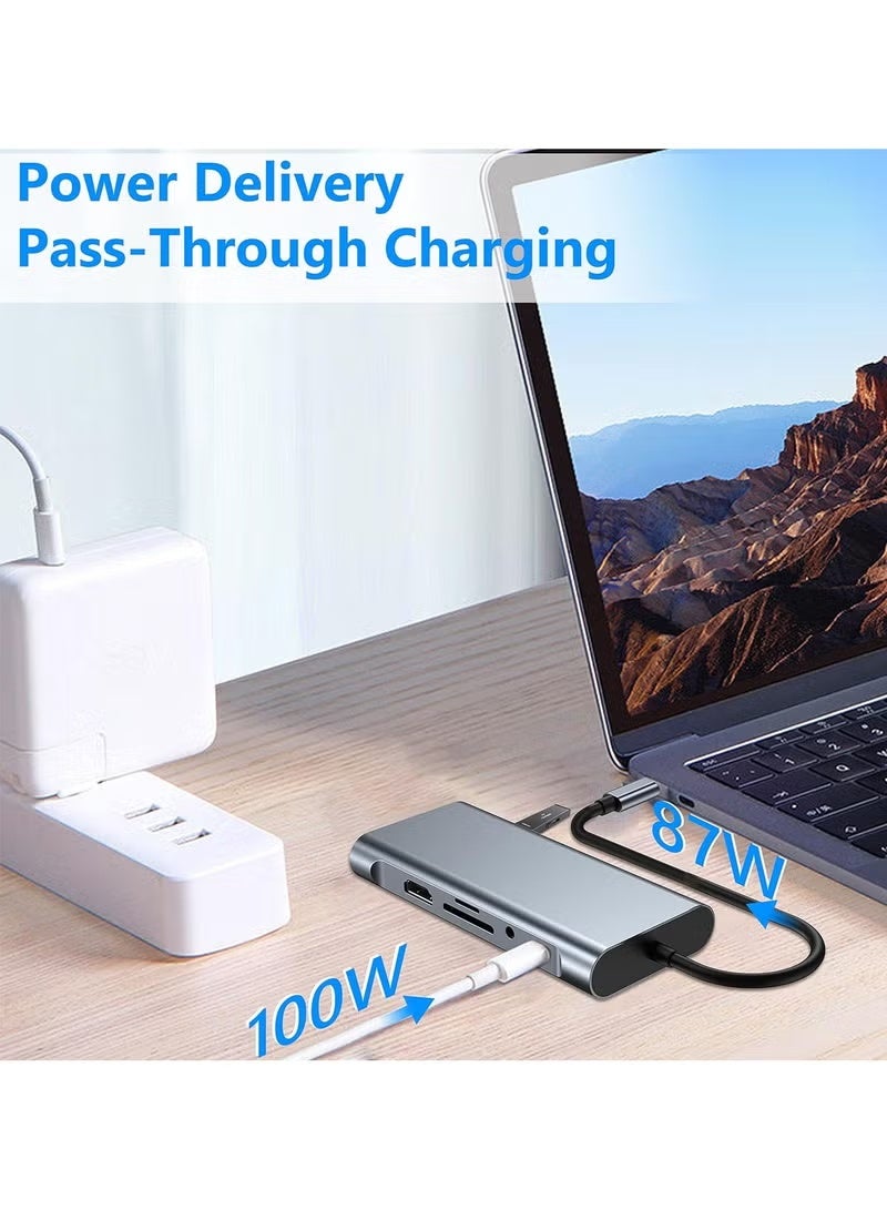 ZONBON USB C HUB, USB C Adapter 11 in 1 Dongle with 4K HDMI, VGA, Type C PD, USB3.0, RJ45 Ethernet, SD/TF Card Reader, 3.5mm AUX, Docking Station Compatible with MacBook Pro/Air, Other Type C Laptops - Image 3